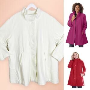 Woman Within Fleece Swing Funnel-Neck Coat Plus Size 30-32 Women's Button Front